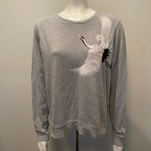 Rare Y2K Style Lucky Brand Asian Crane Embroidery Crew Neck Sweatshirt Size L